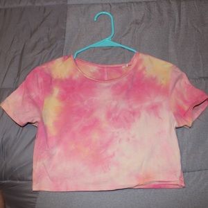 pink and yellow tie dye shirt